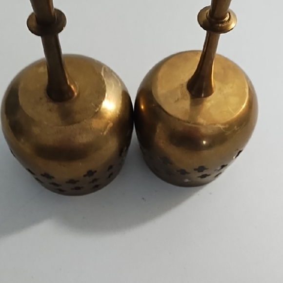 Vintage Brass Gothic-Inspired Candle Holders with Intricate Cut-Outs - Picture 6 of 10